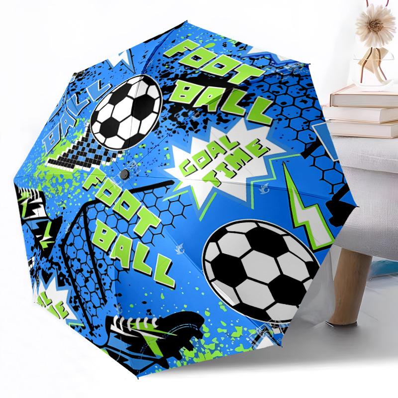 Soccer Ball Artwork Compact Travel Automatic Umbrella Sturdy 8-Rib Shaft Foldable Design All-Season Use Fashion Lovers Wedding Party Gift