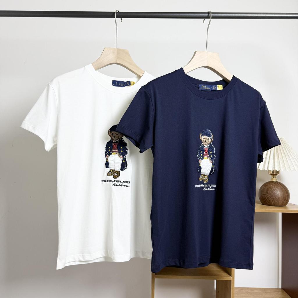 RL High-Quality Scannable Little Bear Embroidered Cotton T-Shirt with Round Hat, Windbreaker Insert Pocket, Short Sleeve - 25 New Styles