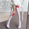 Heart Print Stockings Women Red Bow Knee High Socks Thigh High Stockings Sexy Lingerie Thigh High Socks Stocking Christmas Gifts