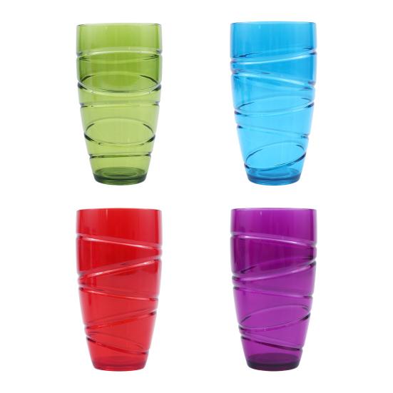 Набор из 4 пластиковых стаканов, многоразовые стаканы с вихревым дизайном, штабелируемые стаканы для воды для пикников в саду, кемпинга, барбекю, вечеринок