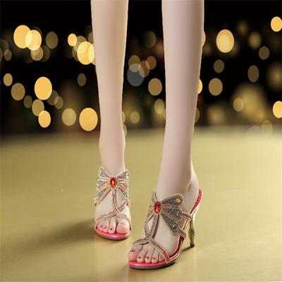 Летние босоножки со стразами из натуральной кожи, блестящие женские босоножки с открытым носком, туфли на высоком каблуке для вечеринок, босоножки-гладиаторы, свадебные туфли