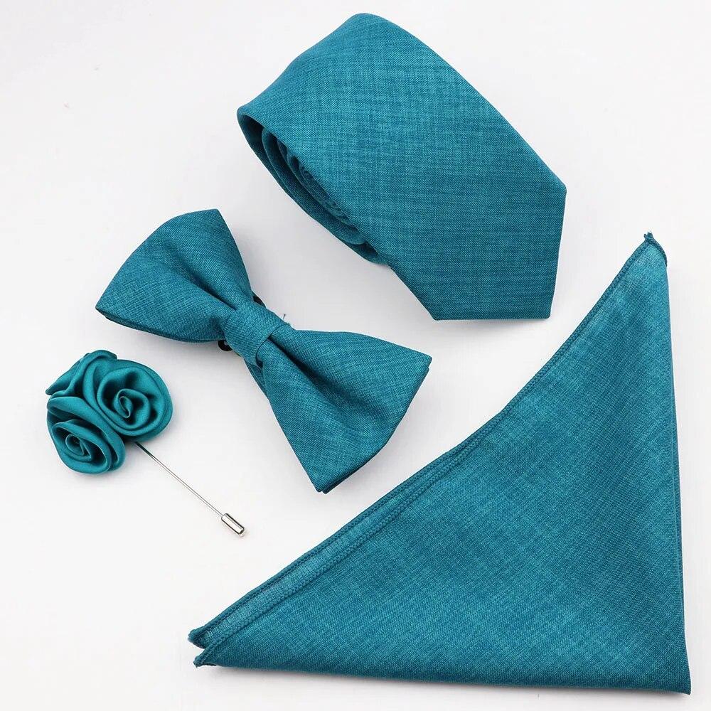 Комплект галстуков из 4 предметов, мужской, шалфейный зеленый, хлопковый галстук-бабочка, брошь-запонка, для костюма жениха, свадьба,