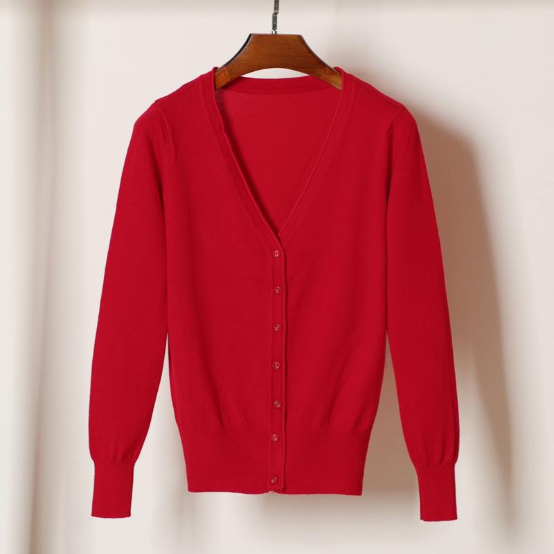 Корейский вязаный кардиган с V-образным вырезом: Женский топ с длинным рукавом, универсальный для весны и осени.