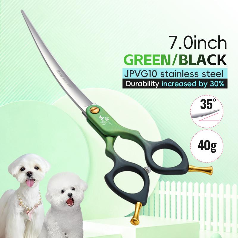 Fenice King Series Pet Grooming Scissors 6/6.5/7 Inch Self Grinding JPVG10 Lightweight Curved 35°&15° Shears Animal Hair Cutting