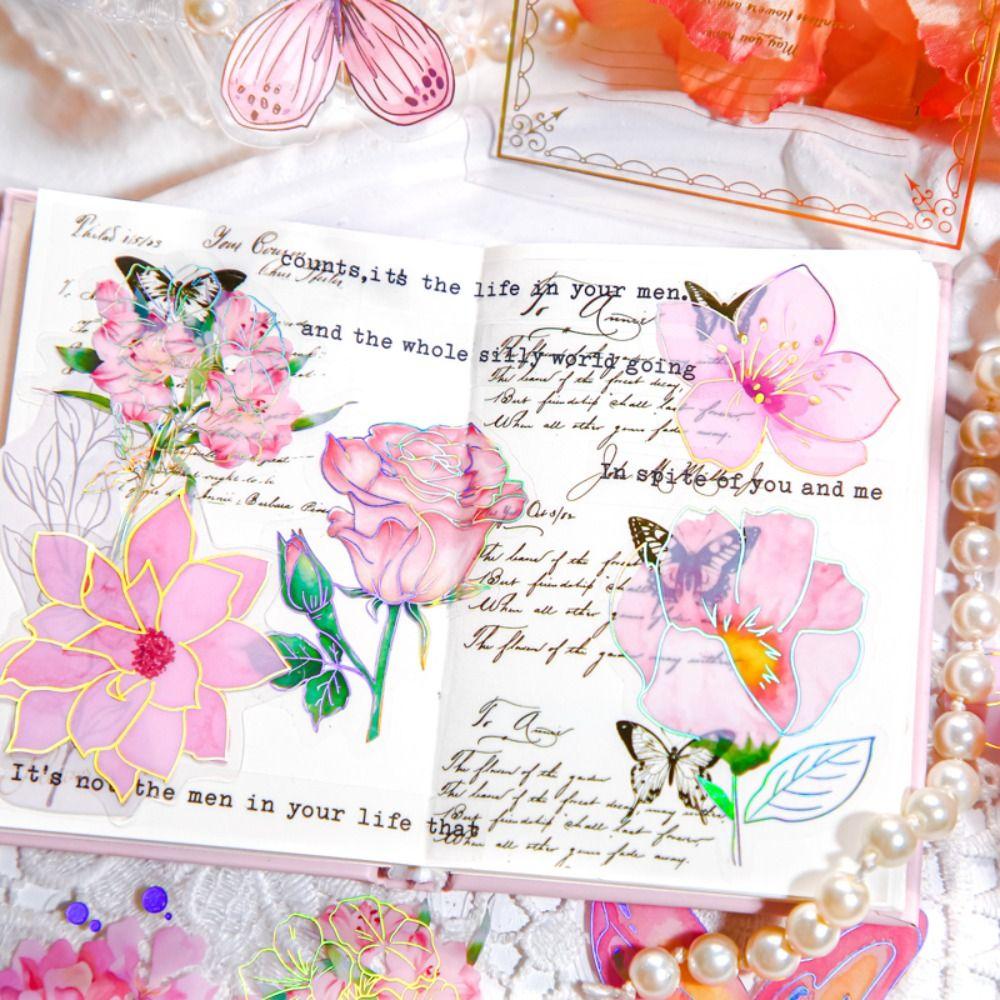 Handmade Butterfly Flower Sticker Decorative Ice Crystal Collage Decals Goo Card