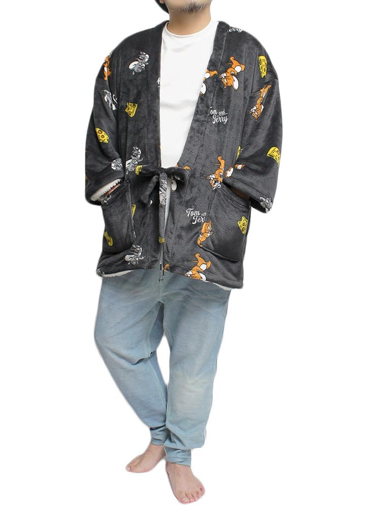 Один цвет TOM AND JERRY Мужская одежда для дома большого размера с подкладкой из пушистого флиса Чанчанько Хантен (Полупальто) - Размер 3XL, Угольный (39)
