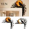 Raven Wall Art Halloween Moon Door Corner Decor, Spooky Dead?Tree Crow Hanging Black Ornament, Mystical Gothic Sign for Mantel Frame