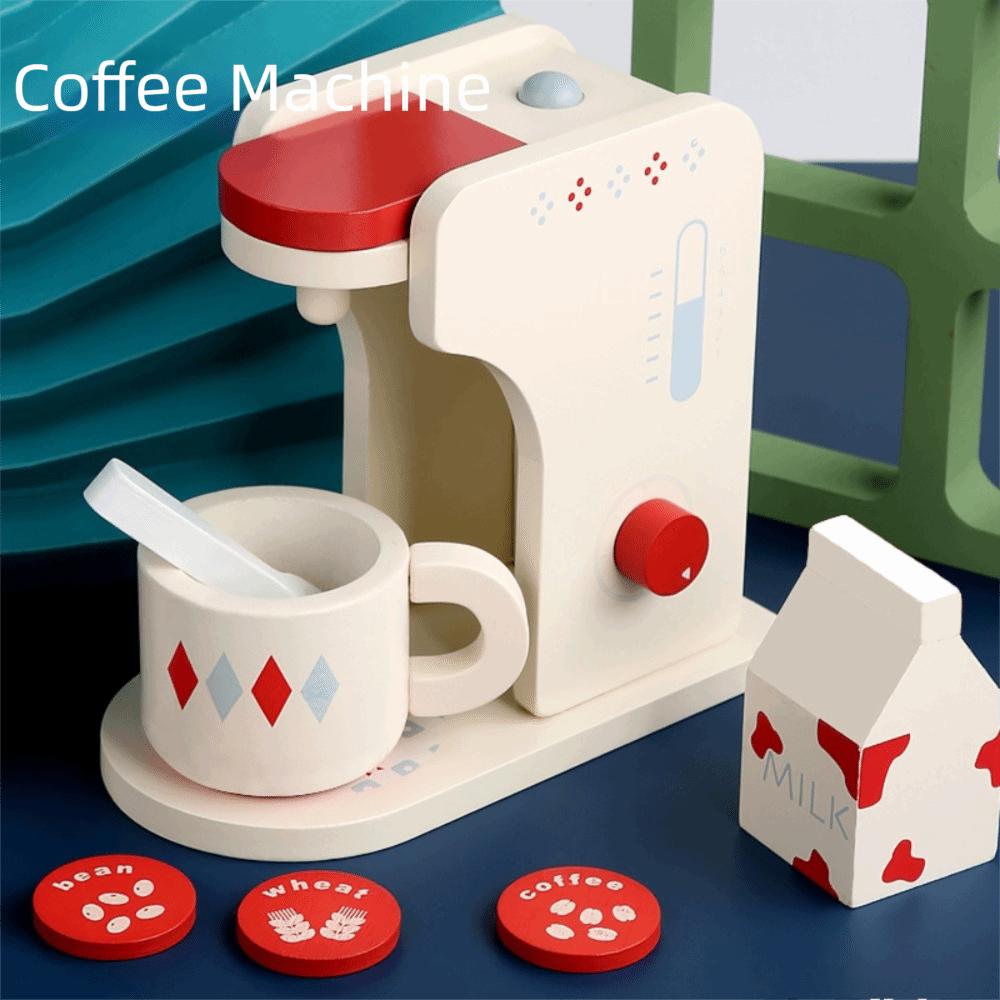 Мини-размер имитации хлебопечки и кофемашины, деревянный дизайн, мини-магазин завтраков, игрушки для ролевых игр, игровой домик