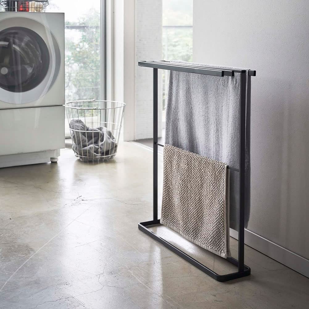 Yamazaki Jitsugyo 5577 Side Hang Bath Towel Hanger Slim Black W65XD15XH75cm Tower Towel Hanger Clothesline Approx.