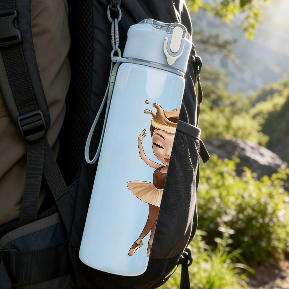 1PC Ballerina Doll Illustration 750ml Color Plastic Sports Water Bottle Leakproof Flip Straw Lid Suitable for Sports Office Home Use