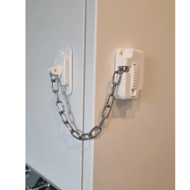Self-adhesive child door lock - adjustable chain, no drilling required