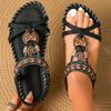 Women's Sandals Bohemian Large Size Flower Rhinestone Sandals Open Toe Beach Sandals