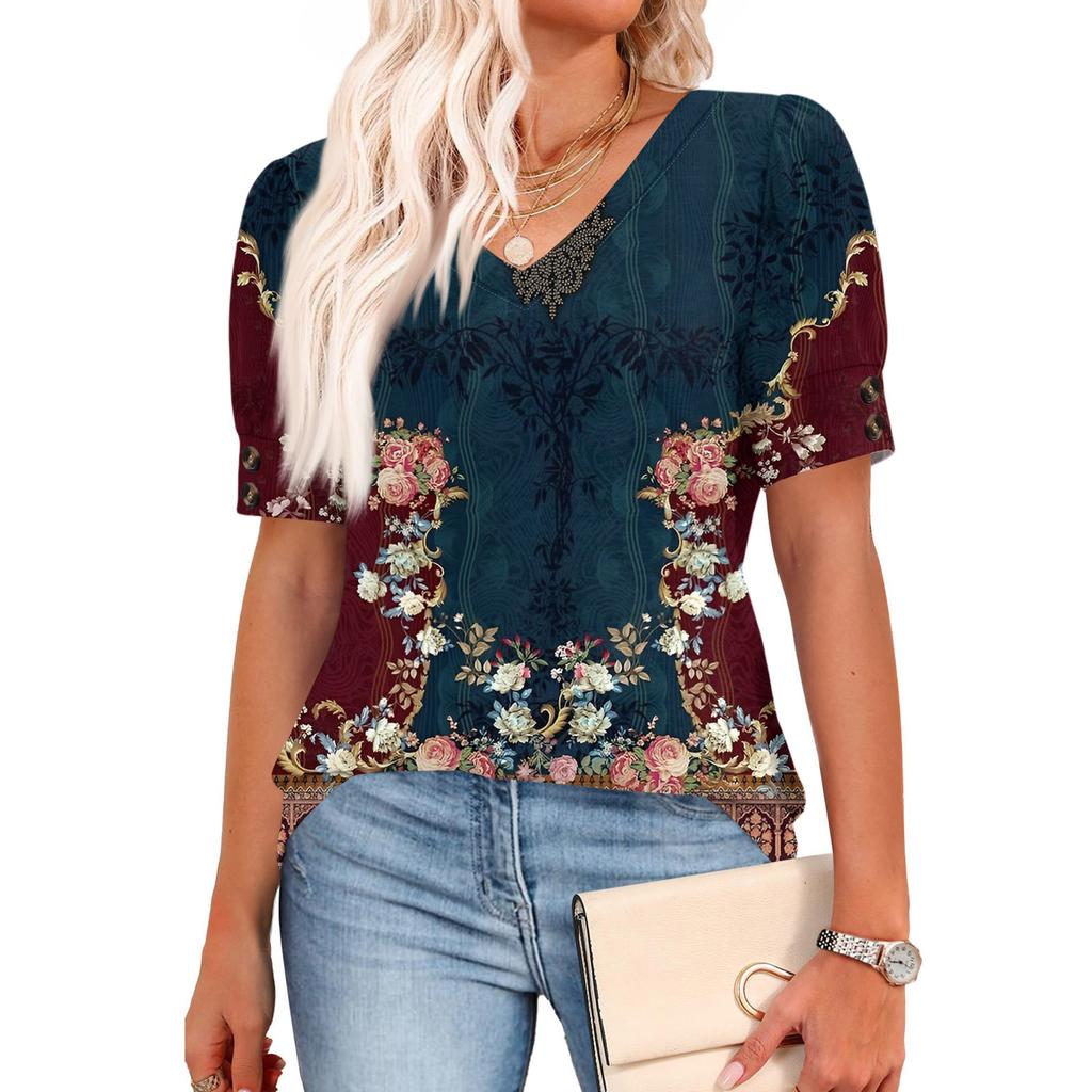 Женские топы с коротким рукавом, рубашки на пуговицах, V-образный вырез, модные наряды, блузки, повседневные