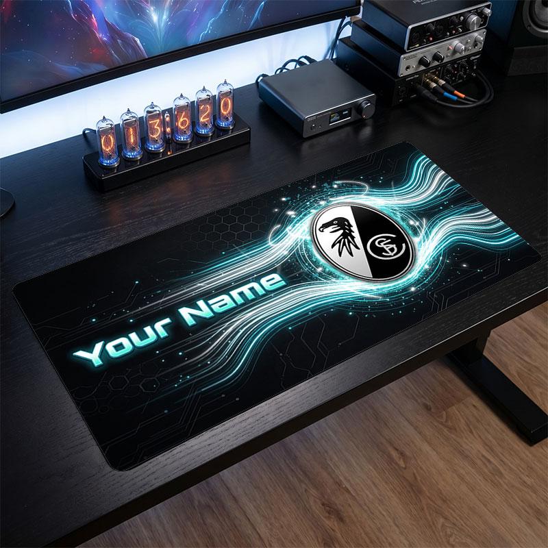 SC Freiburg Custom Large Mouse Pad, Personalized Name Text Print, Football Logo Non‑Slip Desk Mat Gaming Gift