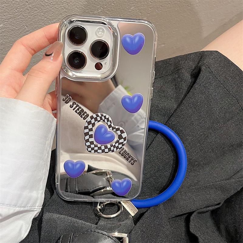 Zhitai iPhone 14 Niche Case Apple 15 Love 11 Mirror 3-in-1 for 13 Pro Max with Bracelet