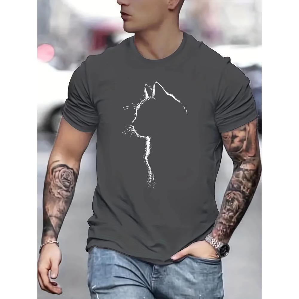 Мужская летняя футболка из 100% чистого хлопка, свободного кроя, оверсайз, повседневная, удобная, с принтом кошек, спортивная, с круглым вырезом и короткими рукавами