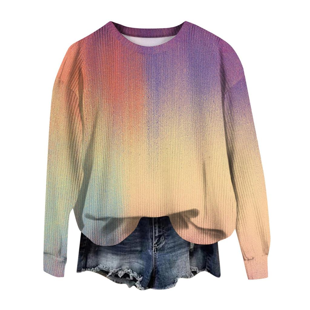 Women's Fashion Casual Long Sleeve Printed Round Neck Woolen Knit Pullover Top