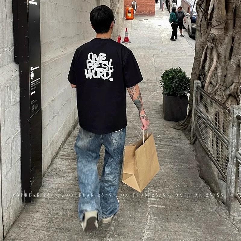 Футболка с коротким рукавом, летняя футболка для молодых мужчин и женщин, в модном уличном стиле, свободный топ с круглым вырезом и модным принтом, универсальная футболка