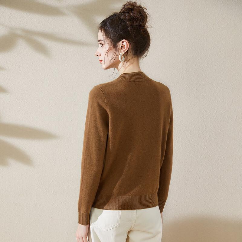 TUHUANG Women's Pure Wool Argyle Rhinestone Turtleneck Sweater