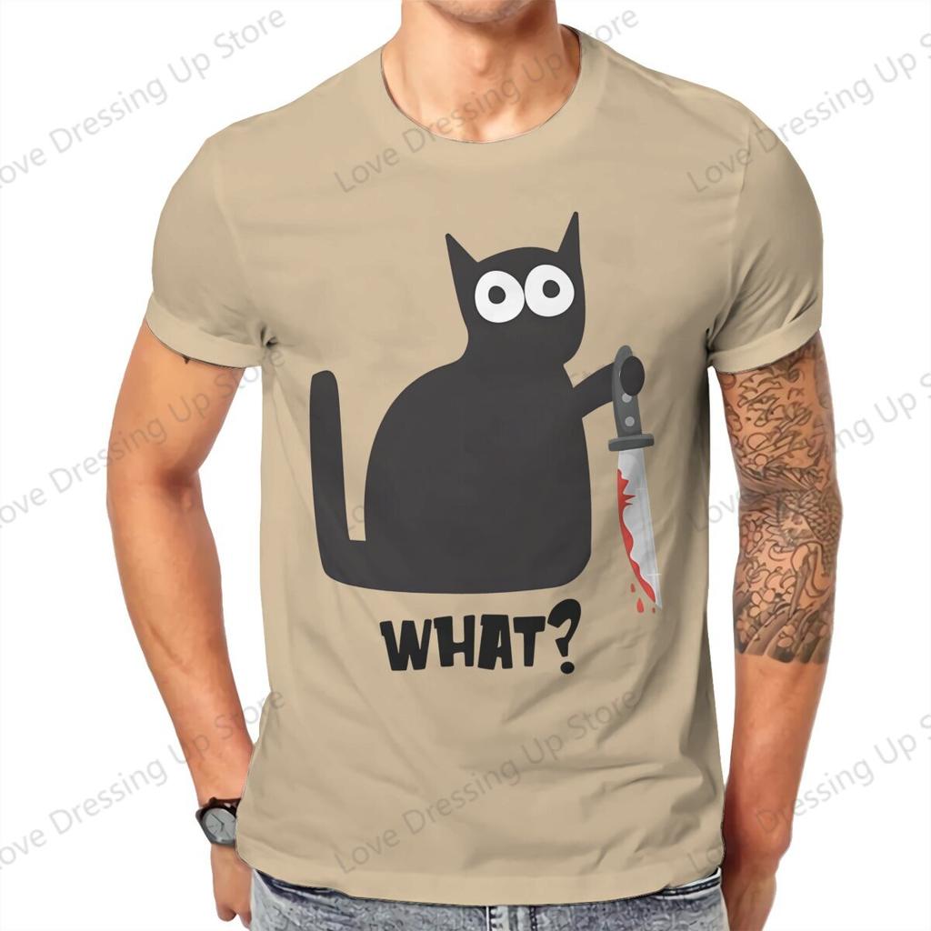 Black Cat What With Knife Halloween Tshirt Homme Unisexs Clothes Cotton T Shirt For Unisex