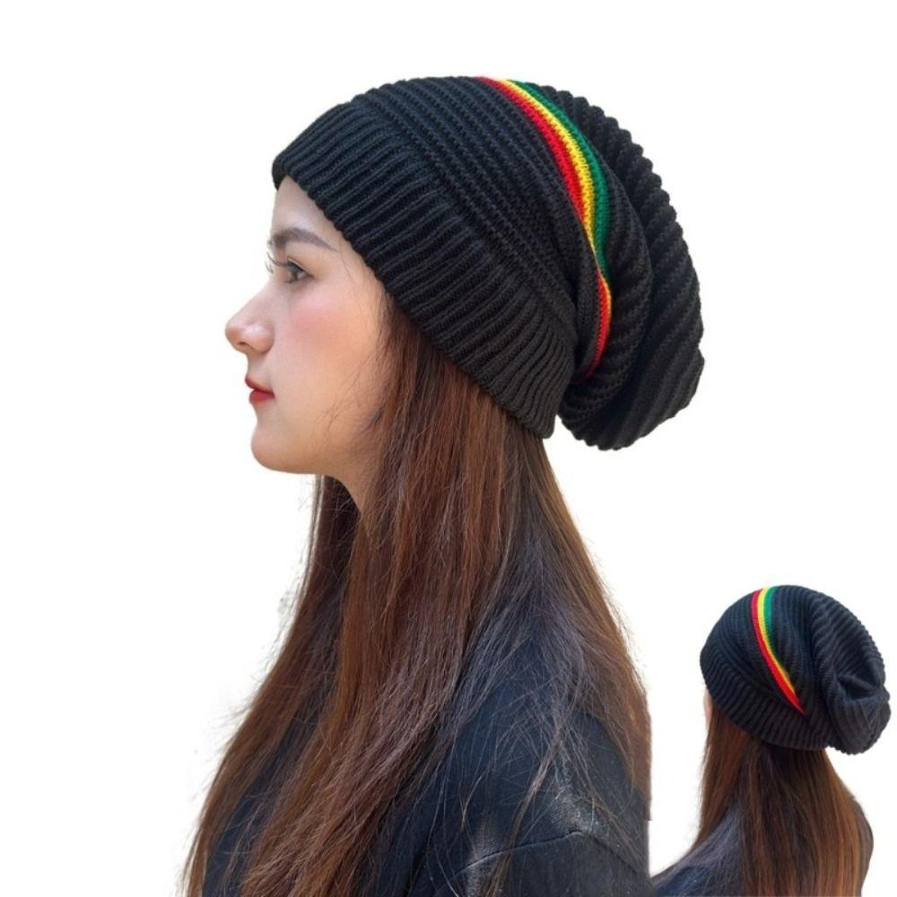 Striped Color Jamaica Knitted Hat Beanies Pullover Skull Caps Weaving Reggae Hat  Winter Autumn
