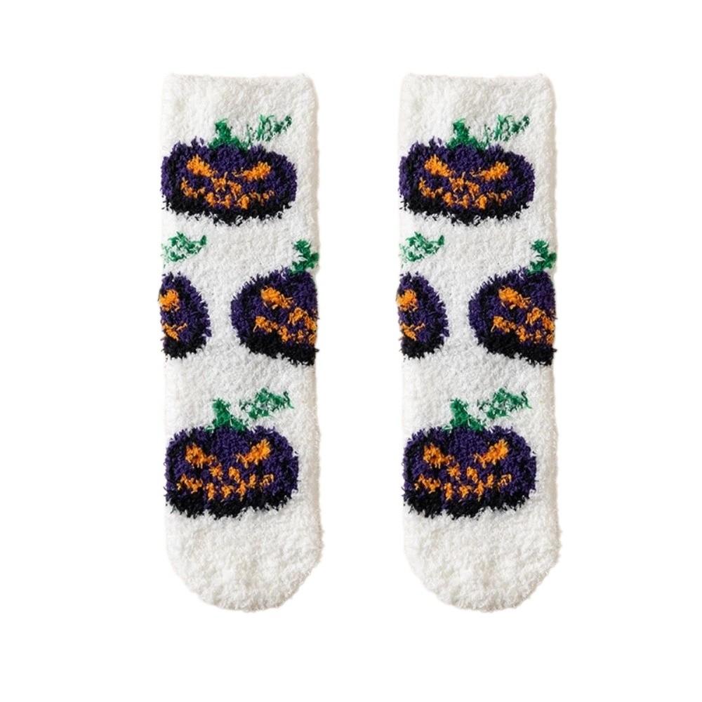 Soft Halloween Socks Elastic Winter Floor Socks Bat Coral Fleece Socks Hallowmas Gift