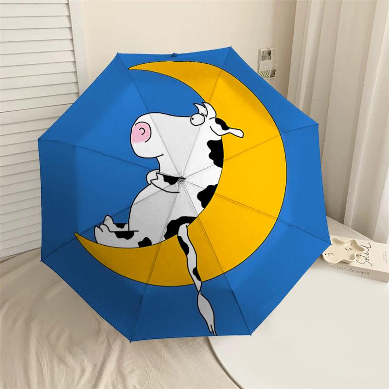 1PC cow moon Umbrella-8-Rib Reinforced, Automatic Open, Lightweight & Durable, Cute Fashion Accessory for Outdoor-P61