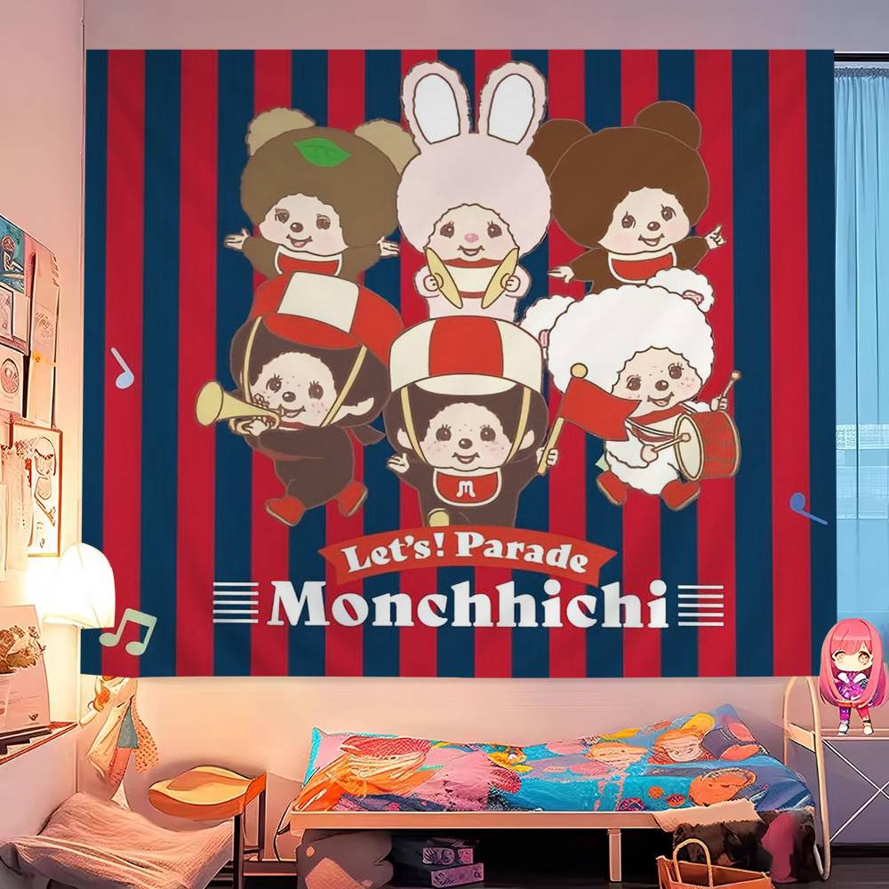 Popular Logo MMonchhichi Fashion Chart Tapestry Art Science Fiction Room Home Decor Cheap Hippie Wall Hanging