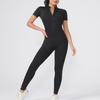 Женский комбинезон для йоги Nude Feel на молнии - Короткий рукав, Длинные брюки, Облегающий крой для танцев и фитнеса