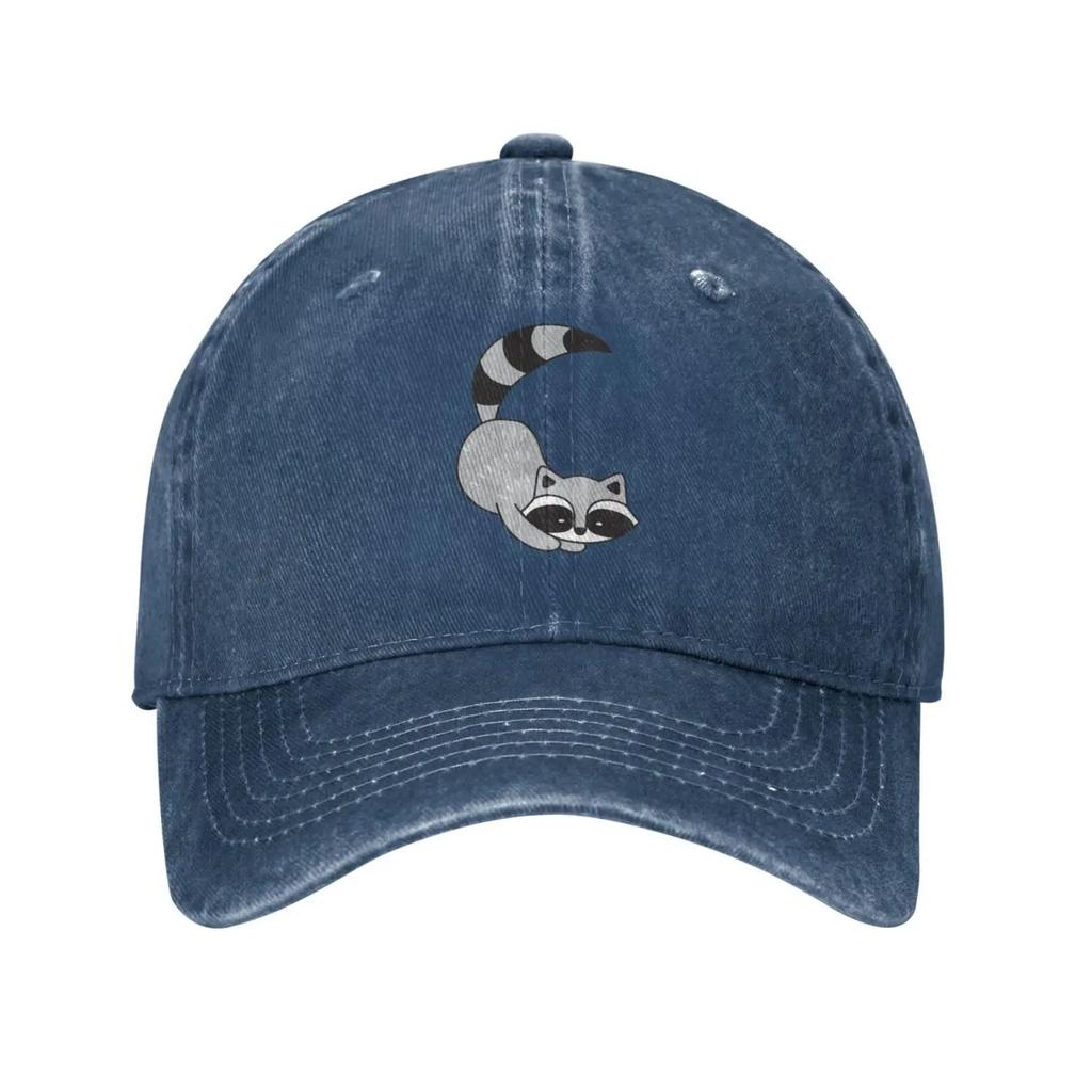 Cute Gray Racoon Vintage Adjustable Washed Denim Cotton Low Profile Mens Dad Trucker Hat Fitted Baseball Ball Cap for Men Unisex