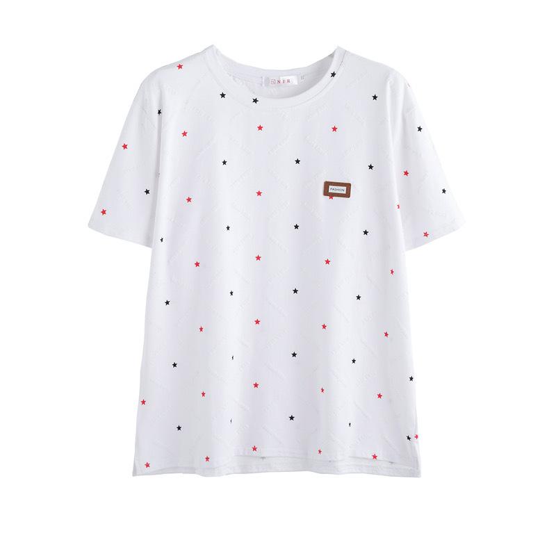 Модная летняя женская хлопковая футболка с коротким рукавом и принтом звезд, блузка, топ