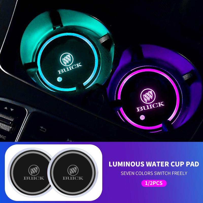 EHL2 1/2Pcs 7 Color LED Car Cup Holder Light Luminous Coaster Water Cup Pad For Buick Envision LaCrosse 2017-2019 ENCORE Accessories