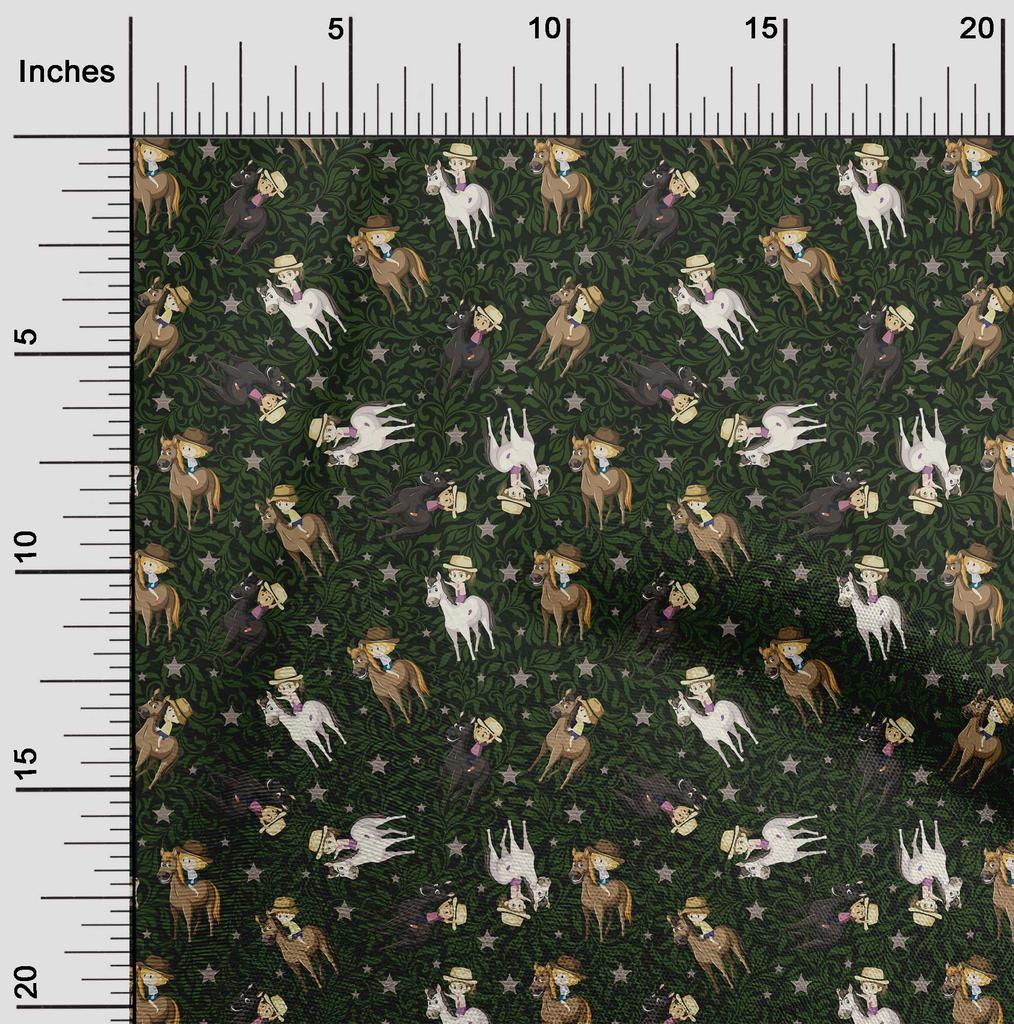 oneOone Cotton Flex Forest Green Fabric Cowboy Sewing Material Print Fabric By The Yard 40 Inch