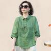 Женская рубашка с лацканами и пуговицами, вырез с половиной рукавом, пуловер, топы с жаккардовым принтом, однотонные свободные тонкие рубашки, топы