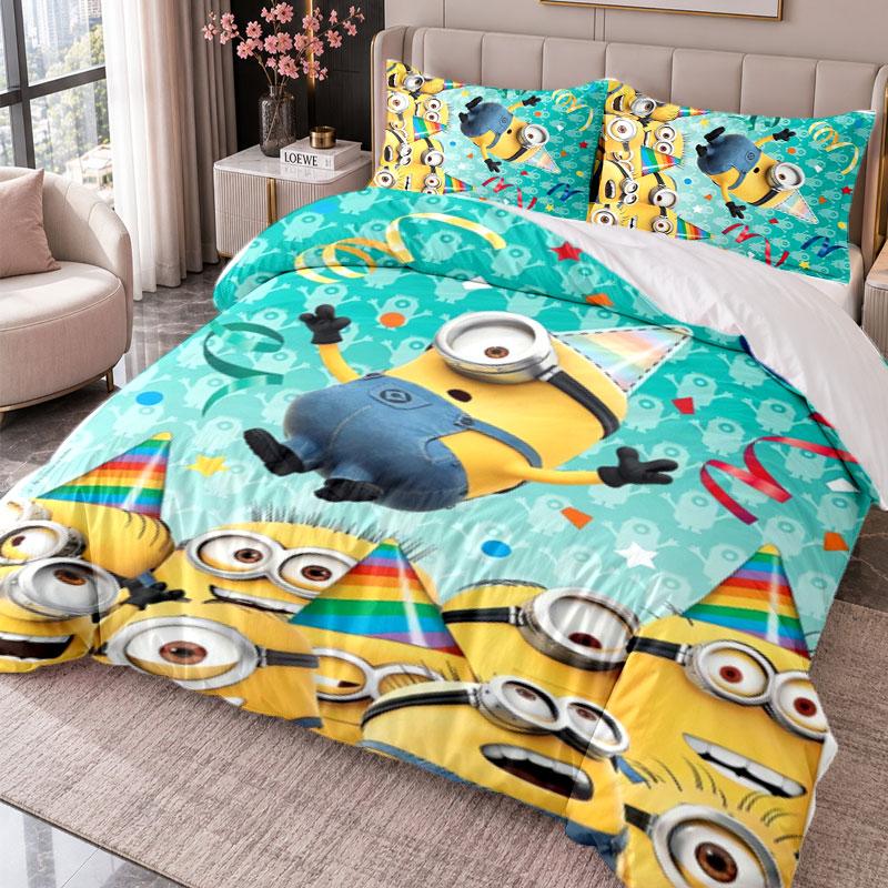 Minions 3Pcs Bedding Set Duvet Cover With Two Pillowcases For Bedroom Home Decoration