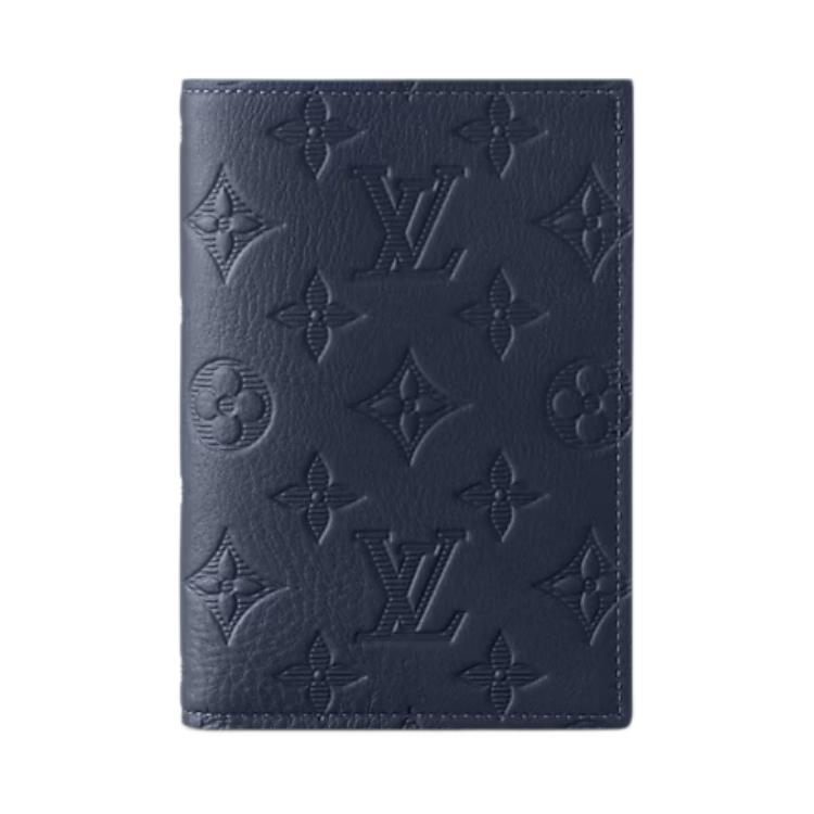 Louis Vuitton Passport Cover Navy Blue Monogram Shadow Embossed Calf Leather Men Wallets M14792
