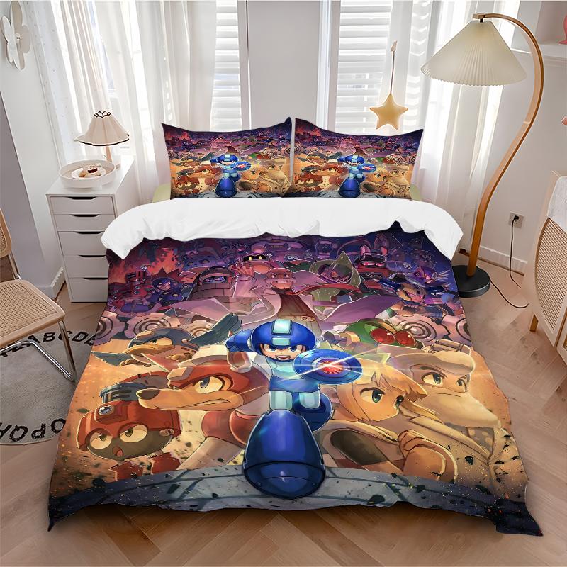 3Pcs Megaman Ultimate Battle Bedding Set Quilt Cover Pillowcase Home Christmas Xmas Halloween Gift 1 Duvet Cover 2 Pillowcase M929394