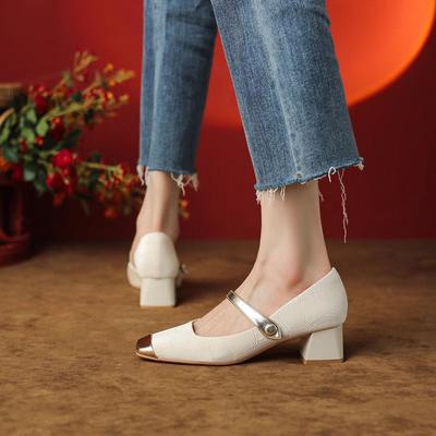 Модные туфли Мэри Джейн с квадратным носком, весна-лето 2025, на блочном каблуке, одинарные, с ремешком, туфли на высоком каблуке для женщин