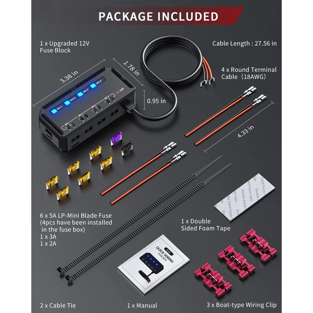 12V Fuse Box Universal 20A Automotive Moto Block Fuse LED Indicator Light Heat-resistant Fuse Hold for Car Motorcycle