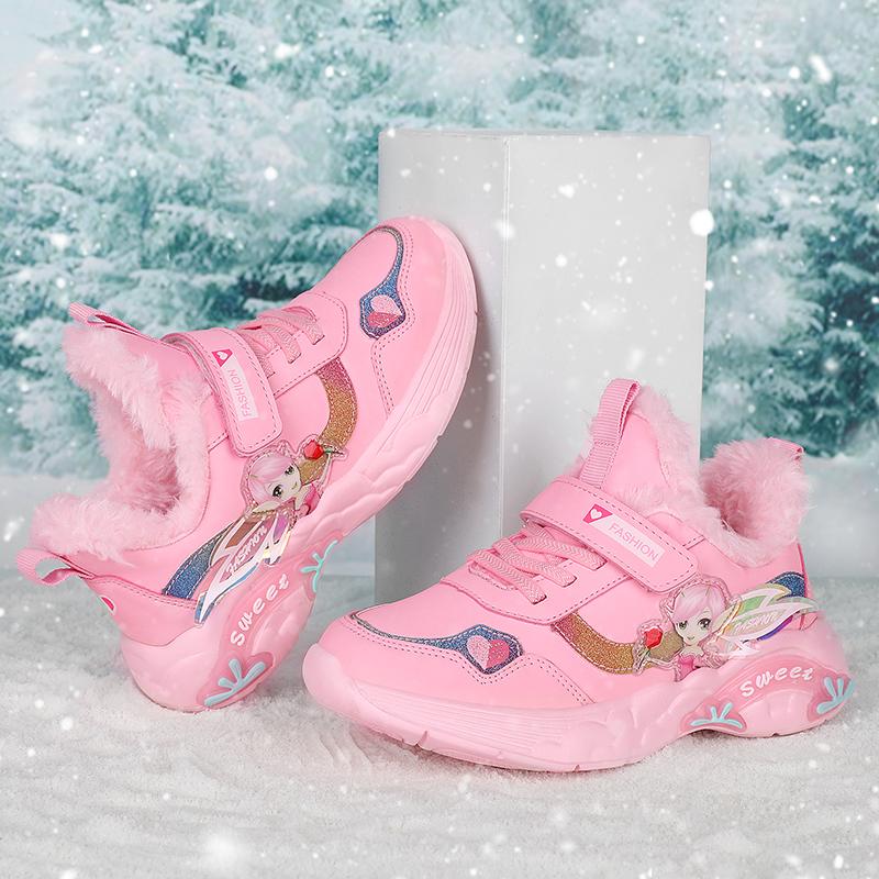 Autumn and Winter New Style Children's Cotton Warm Sports Running Shoes High-top Cotton Shoes Snow Shoes Children's Shoes Basketball Shoes Girl Shoes