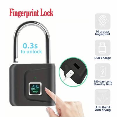 Замок с отпечатком пальца из цинкового сплава, перезаряжаемый через USB литиевый аккумулятор, водонепроницаемый, IP67, электронный замок без ключа, декомпрессионные игрушки, навесной замок