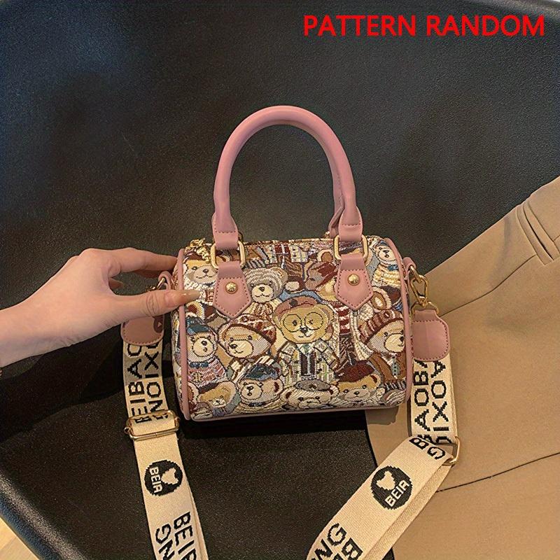 Сумочка с милым медвежьим узором, маленькая сумка через плечо Boston, женская сумка-саквояж с верхней ручкой