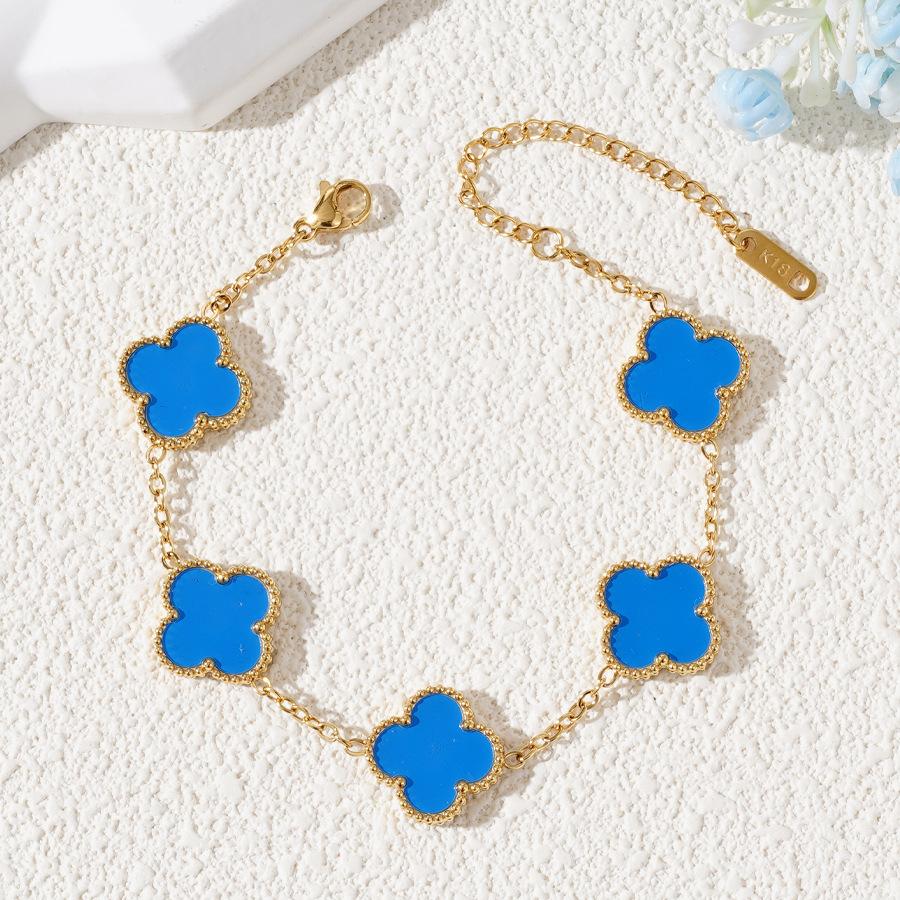 Двусторонний браслет на удачу из титановой стали 15 мм, высококачественный браслет с четырьмя листами клевера, модные украшения для рук