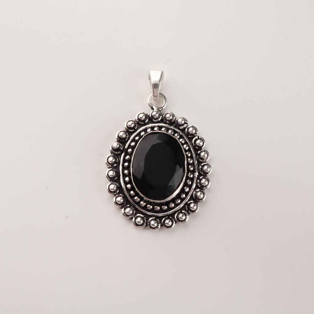 Серебряный кулон с камнем Черный Оникс 1,6", Ювелирное изделие ручной работы из стерлингового серебра 925 пробы Для Нового Года VPP-3-18