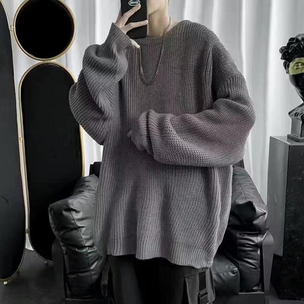Wearing A Base Knit Sweater In Autumn and Winter, Solid Color Round Neck Sweater, Loose and Versatile, Thick Korean Style Trendy Sweater, Men's Jacket