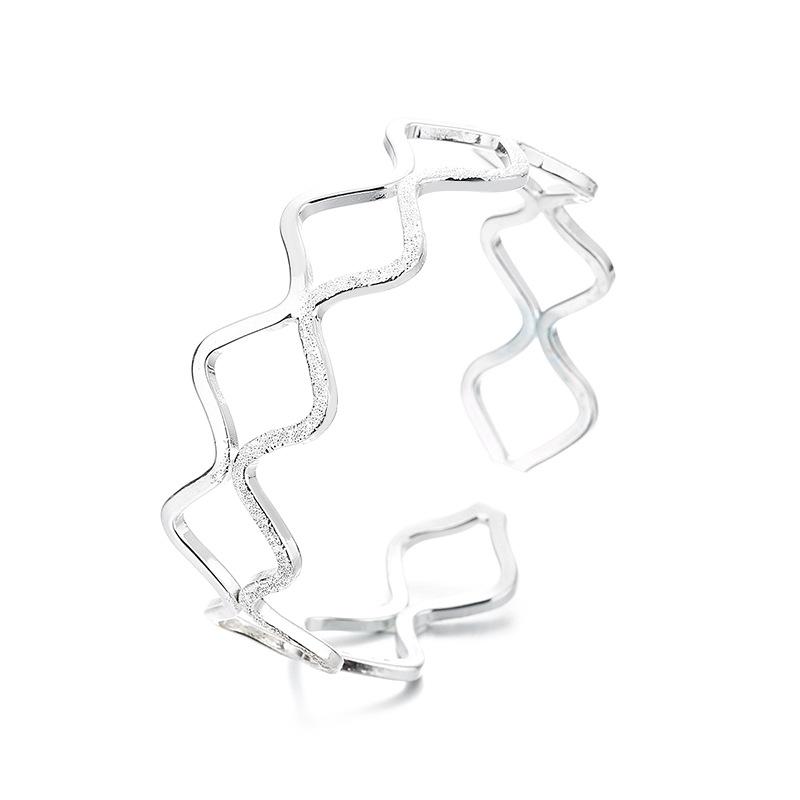 S999 Открытый браслет из чистого серебра с рябью, женский серебряный браслет с шлифованной ногой, двойной линией, переплетенной с любовью, в стиле песчаника, в форме волны