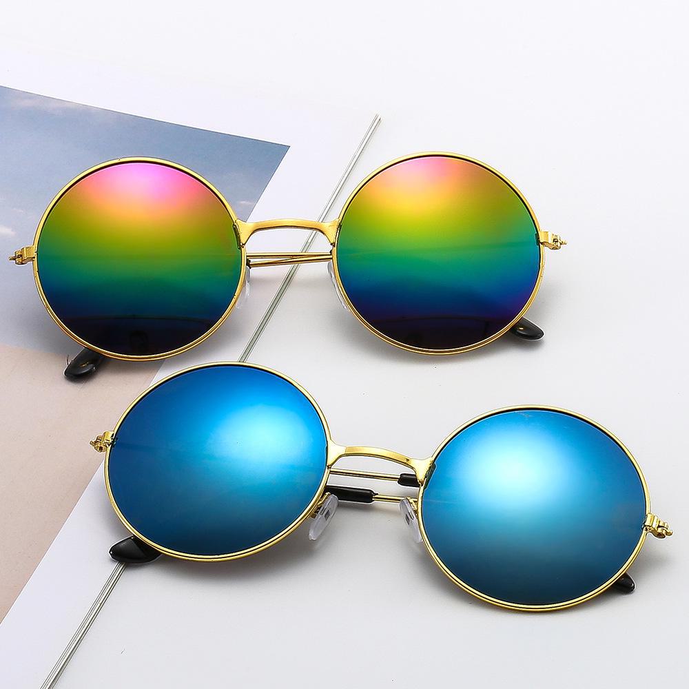 Retro Round Frame Sunglasses for Kids: Colorful Reflective Lenses for Boys, Girls, and Babies.