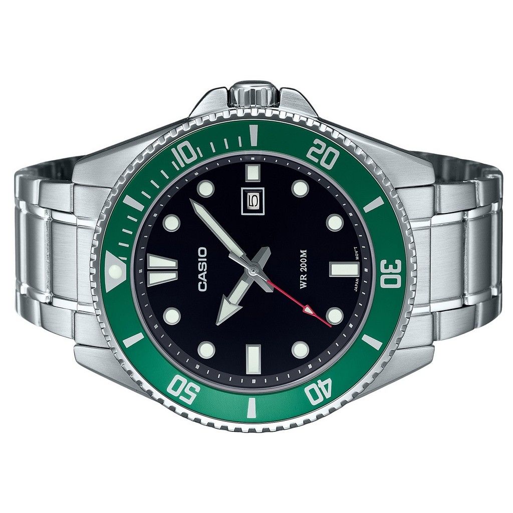 Casio Стандартные аналоговые кварцевые мужские часы из нержавеющей стали с черным циферблатом MDV-107D-3 200M