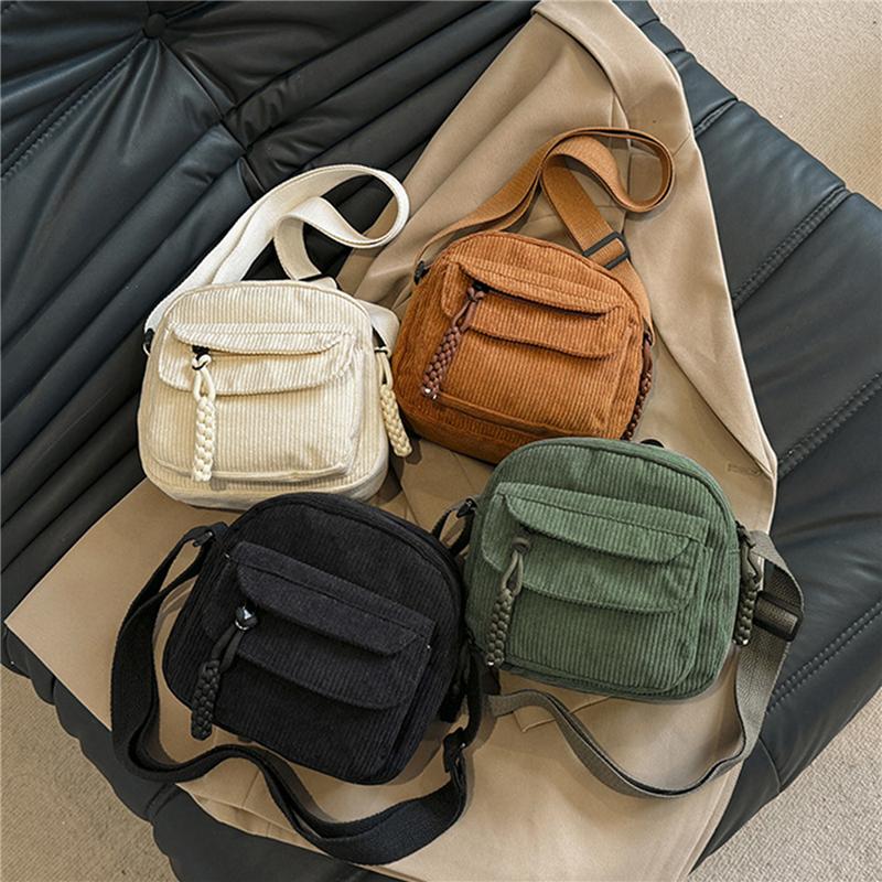 Versatile Crossbody Bag Fashionable Casual Small Square Bag Commuting Shoulder Bag Corduroy Unisex Trend
