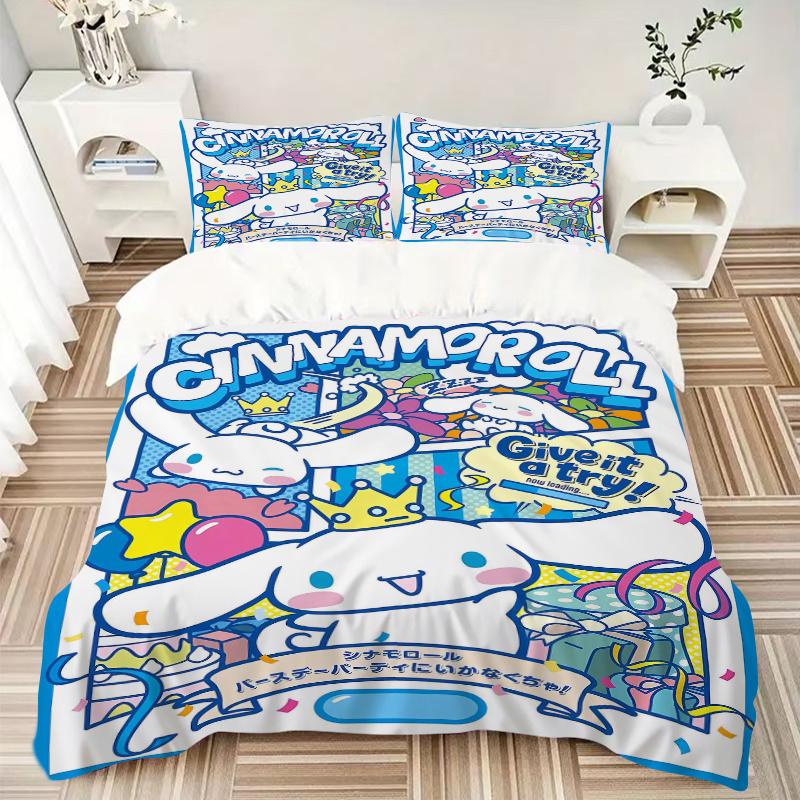 3pcs Cinnamoroll's Magical Birthday Adventure Print Bedding Set (1 Cover + 2 Pillowcases, Without Inserts), This Printed Bedding Set is Soft